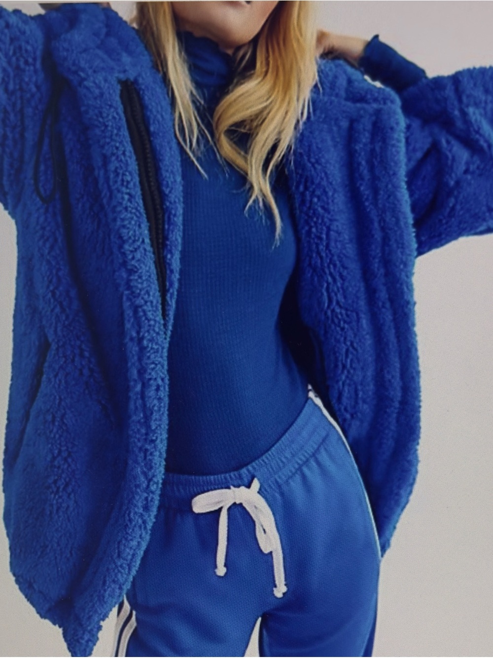 Free People Gabby Cozy Parka Electric Blue Fleece Teddy Coat size M